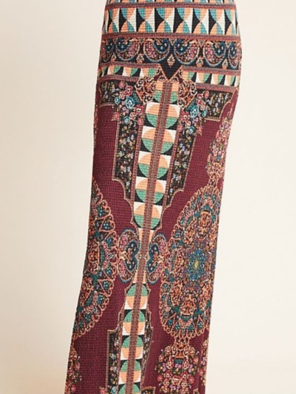 FARM Rio, Anthropologie Burgundy Multicolor Geometric Maxi Skirt - Picture 3 of 8